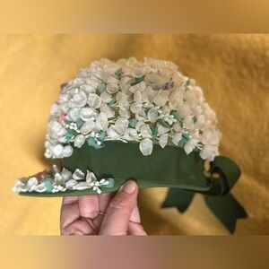 Vintage Adolfo II 1960's Lily of the Valley Hat -Jockey Style Velvet Ribbon
